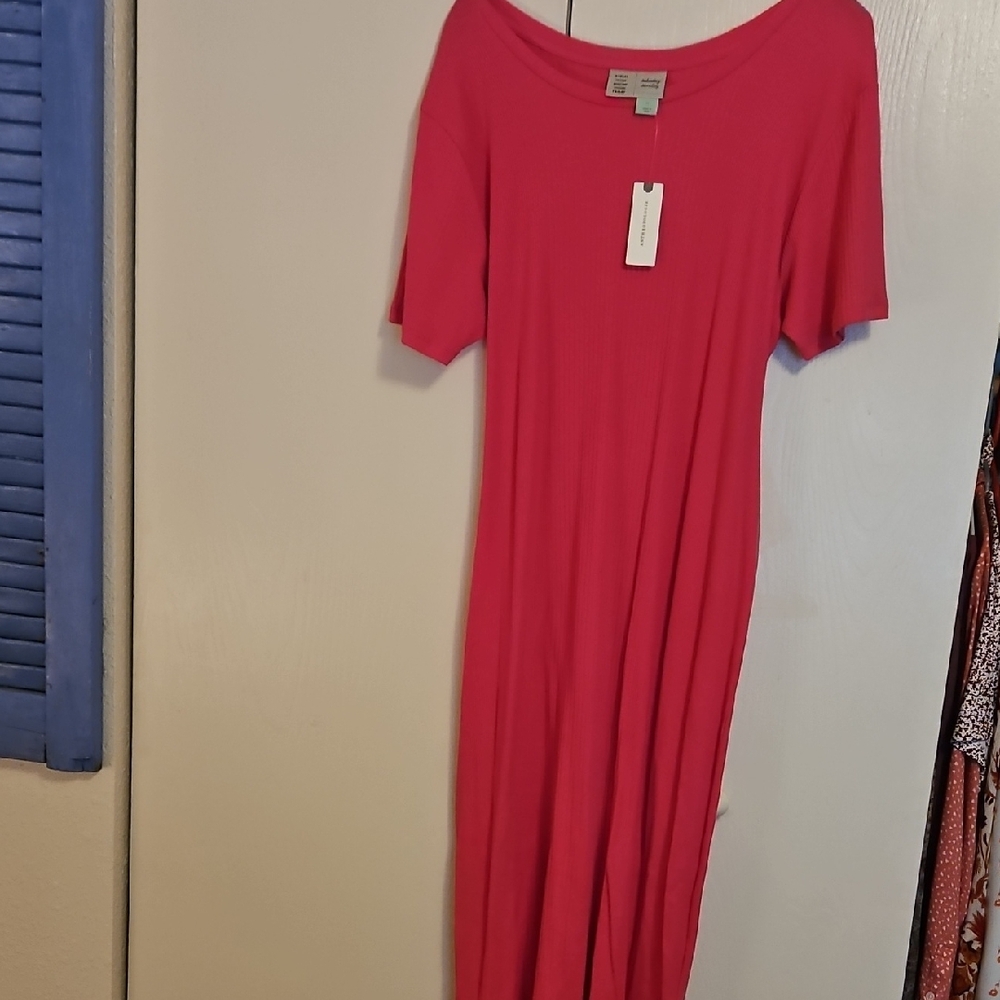 Anthropologie Pink Sheath Maxi Dress Short Sleeve Scoop Neck